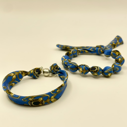 Bracelet perles de soie bleu électrique