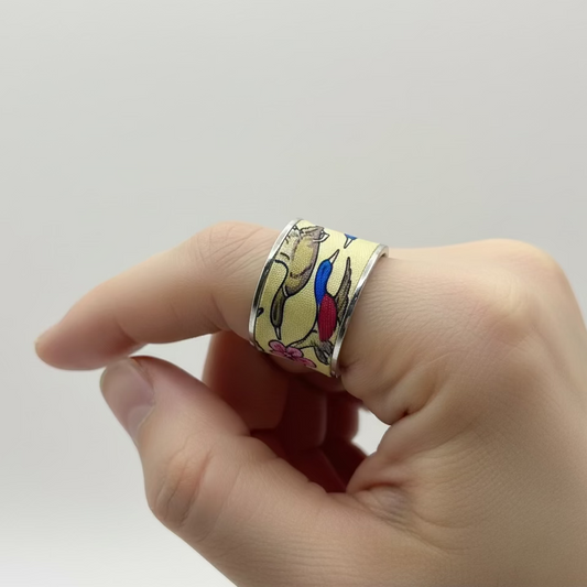 Bague canards ajustable en acier Rodhier et soie