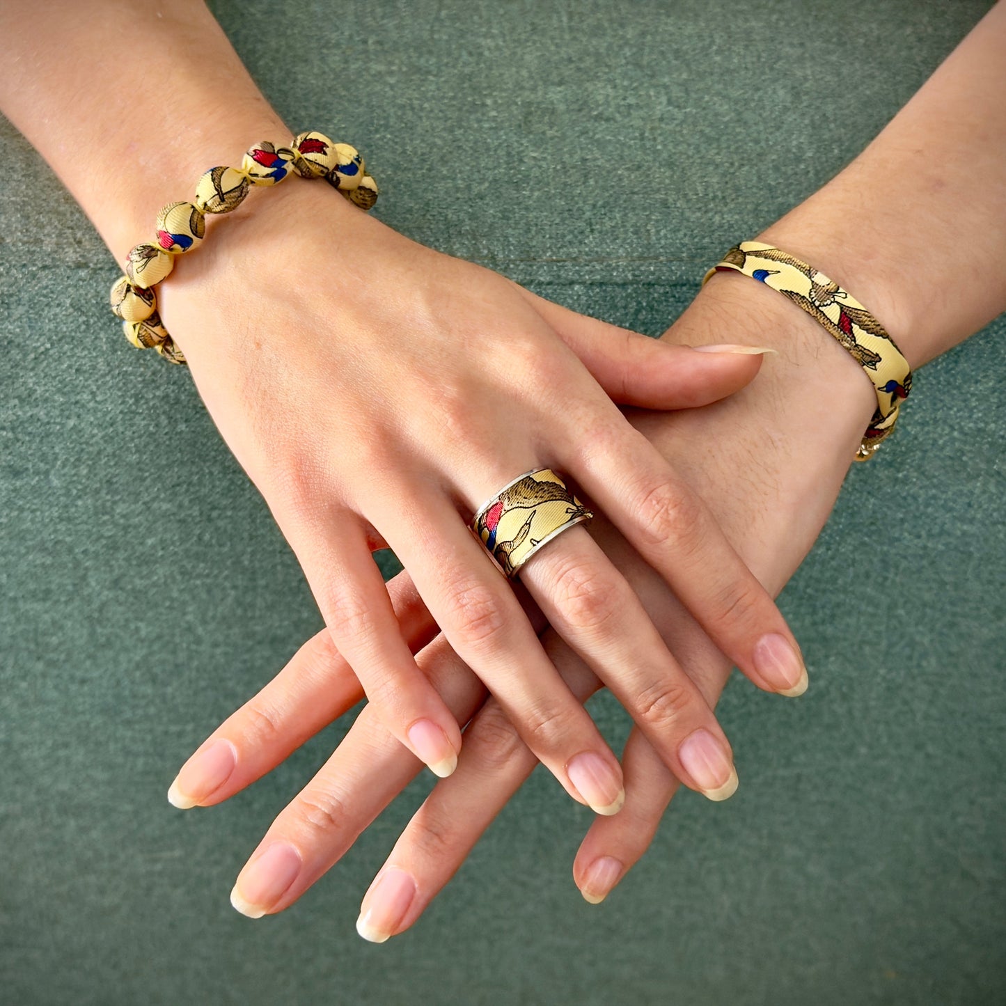 Bague canards ajustable en acier Rodhier et soie