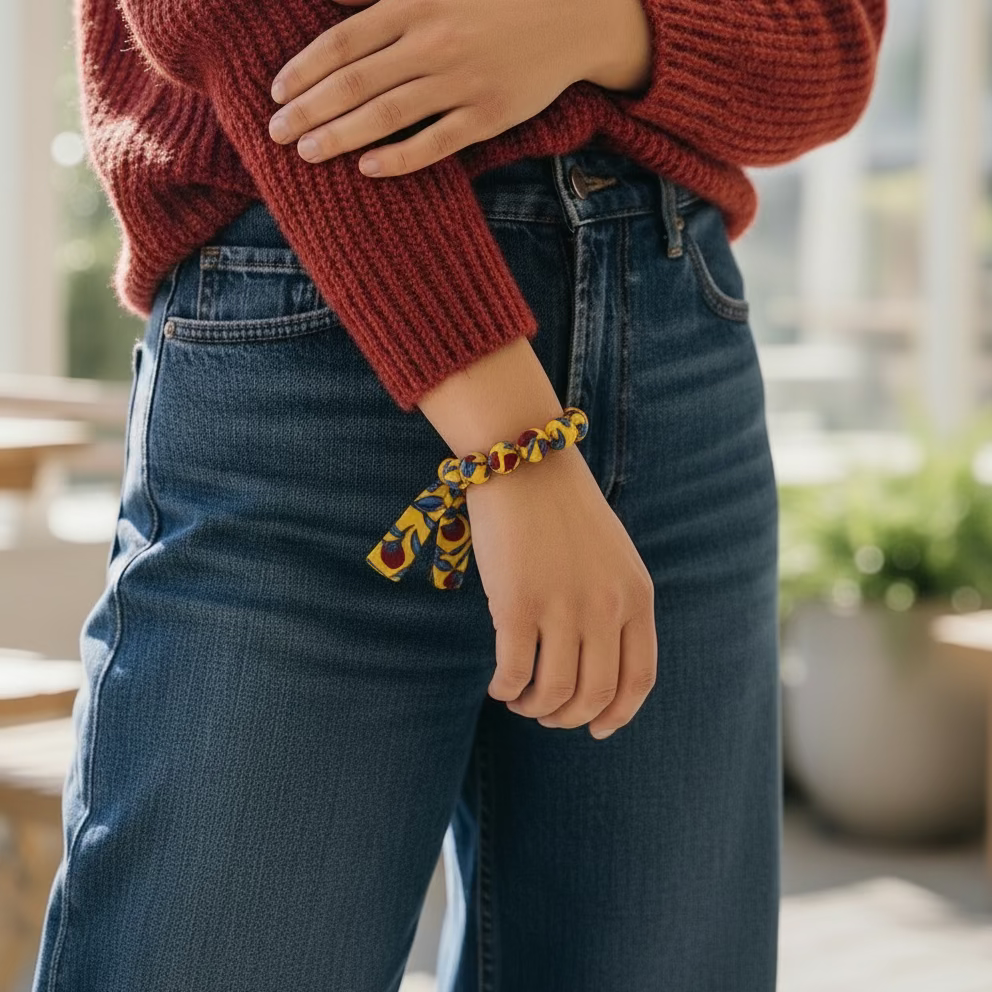 Bracelet perles de soie fruits rouges