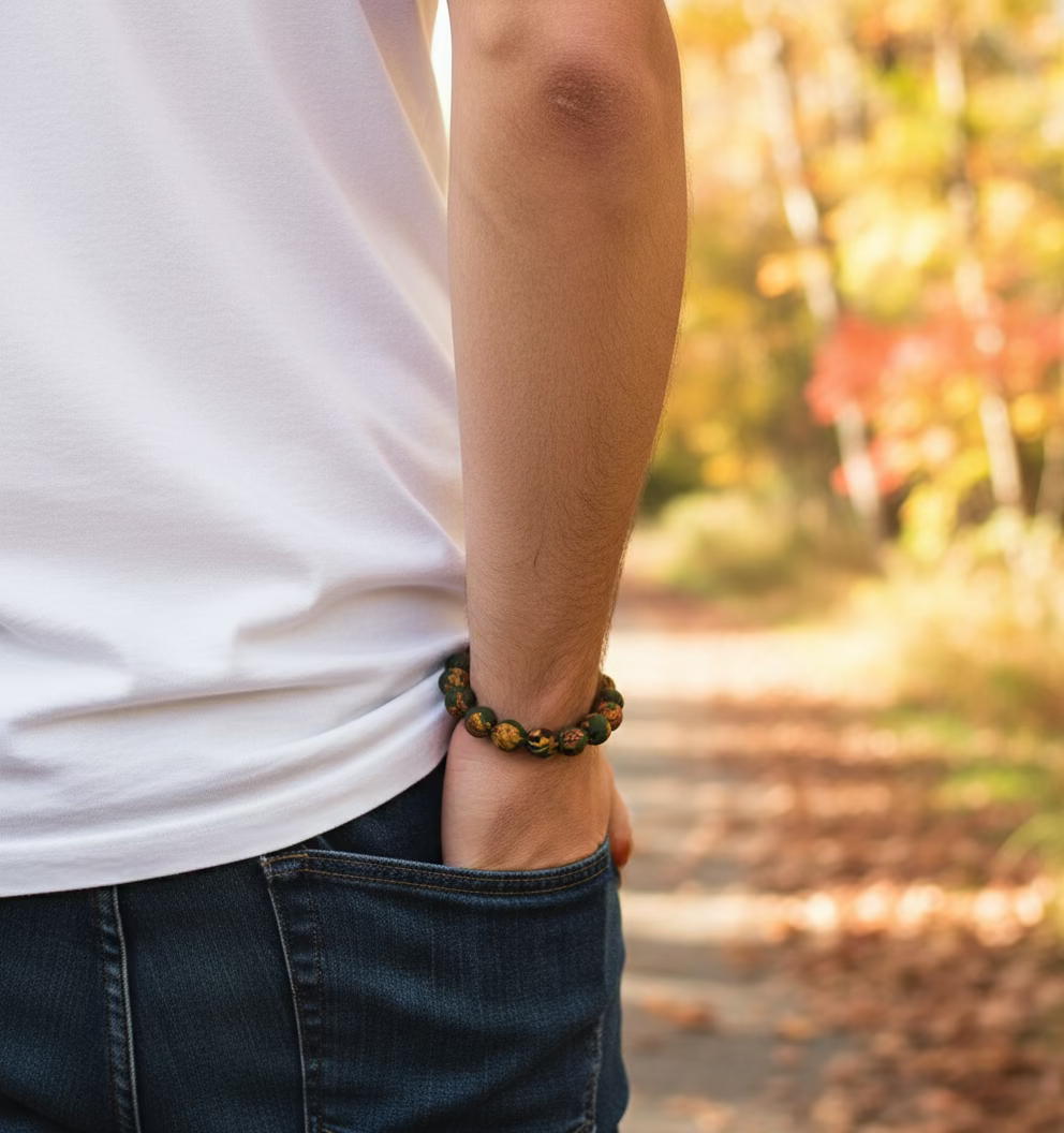 Bracelet perles de soie feuilles d'automne