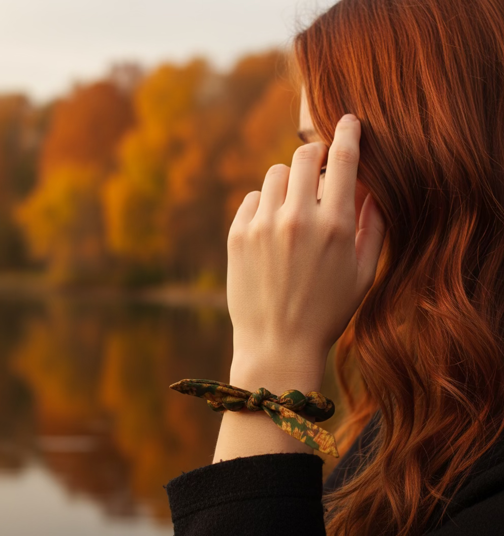 Bracelet perles de soie feuilles d'automne