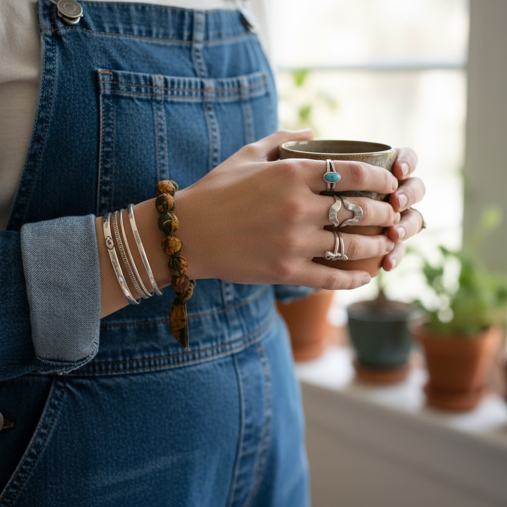 Bracelet perles de soie feuilles d'automne