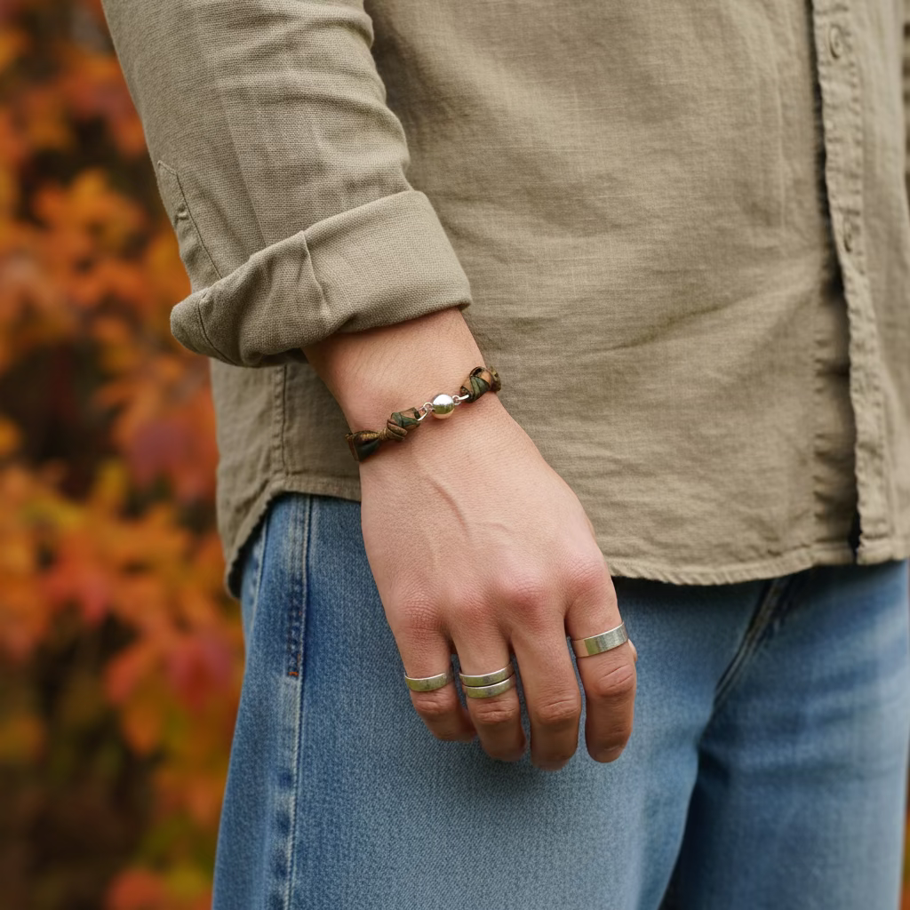 Bracelet ruban de soie feuilles d'automne