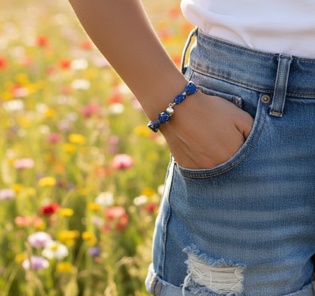 Bracelet ruban de soie abeilles