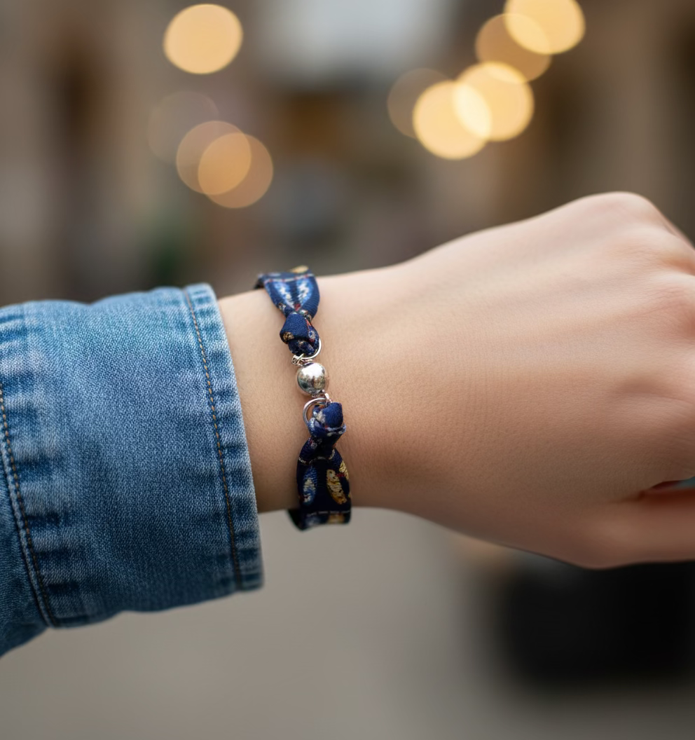 Bracelet ruban de soie motifs péruches