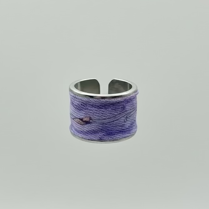 Bague ajustable en acier Rodhier et soie mauve