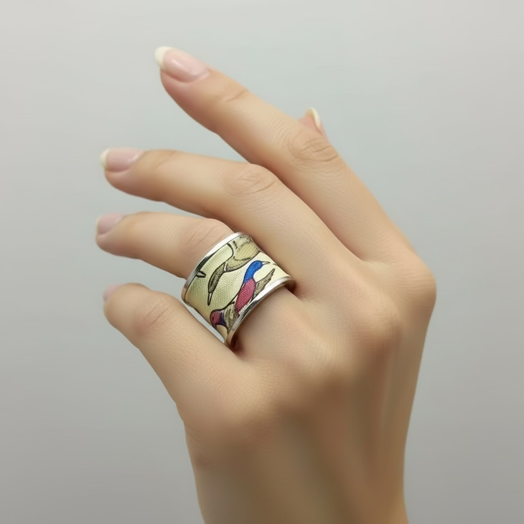 Bague canards ajustable en acier Rodhier et soie