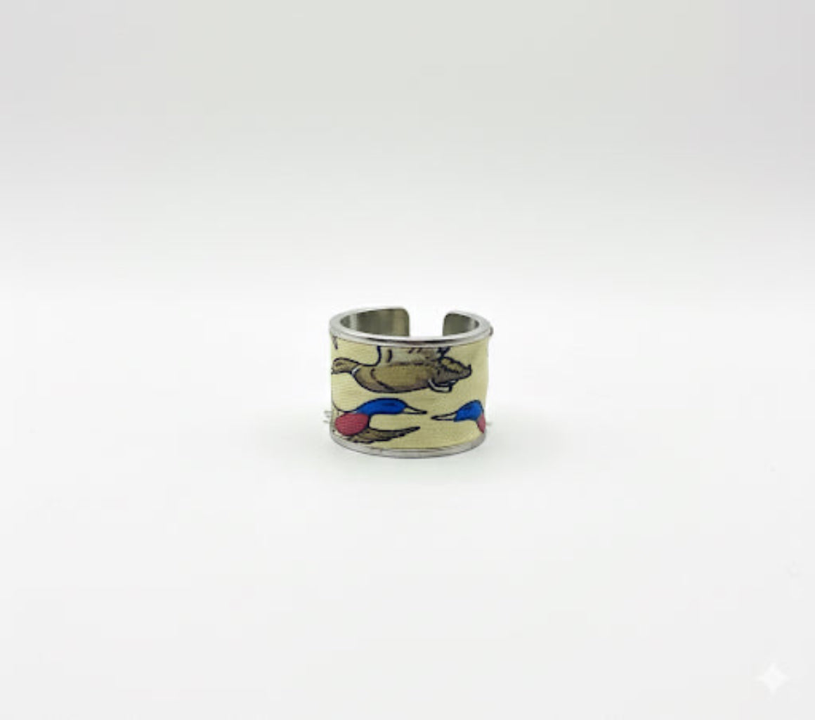 Bague canards ajustable en acier Rodhier et soie