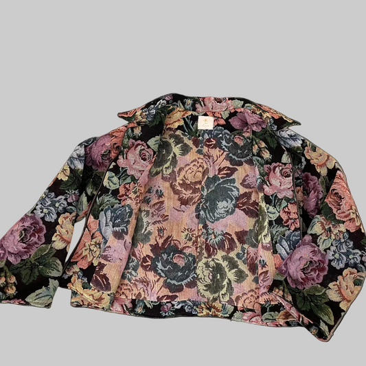Veste unisexe en jacquard motif roses vintage