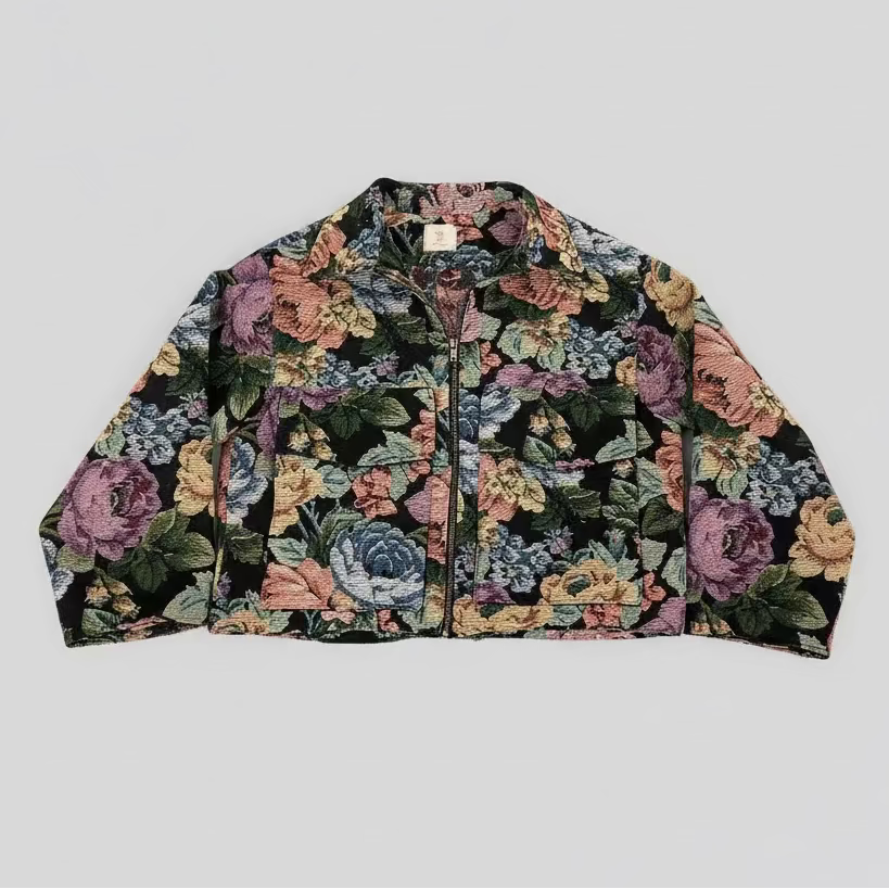 Veste unisexe en jacquard motif roses vintage
