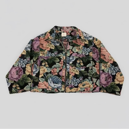 Veste unisexe en jacquard motif roses vintage