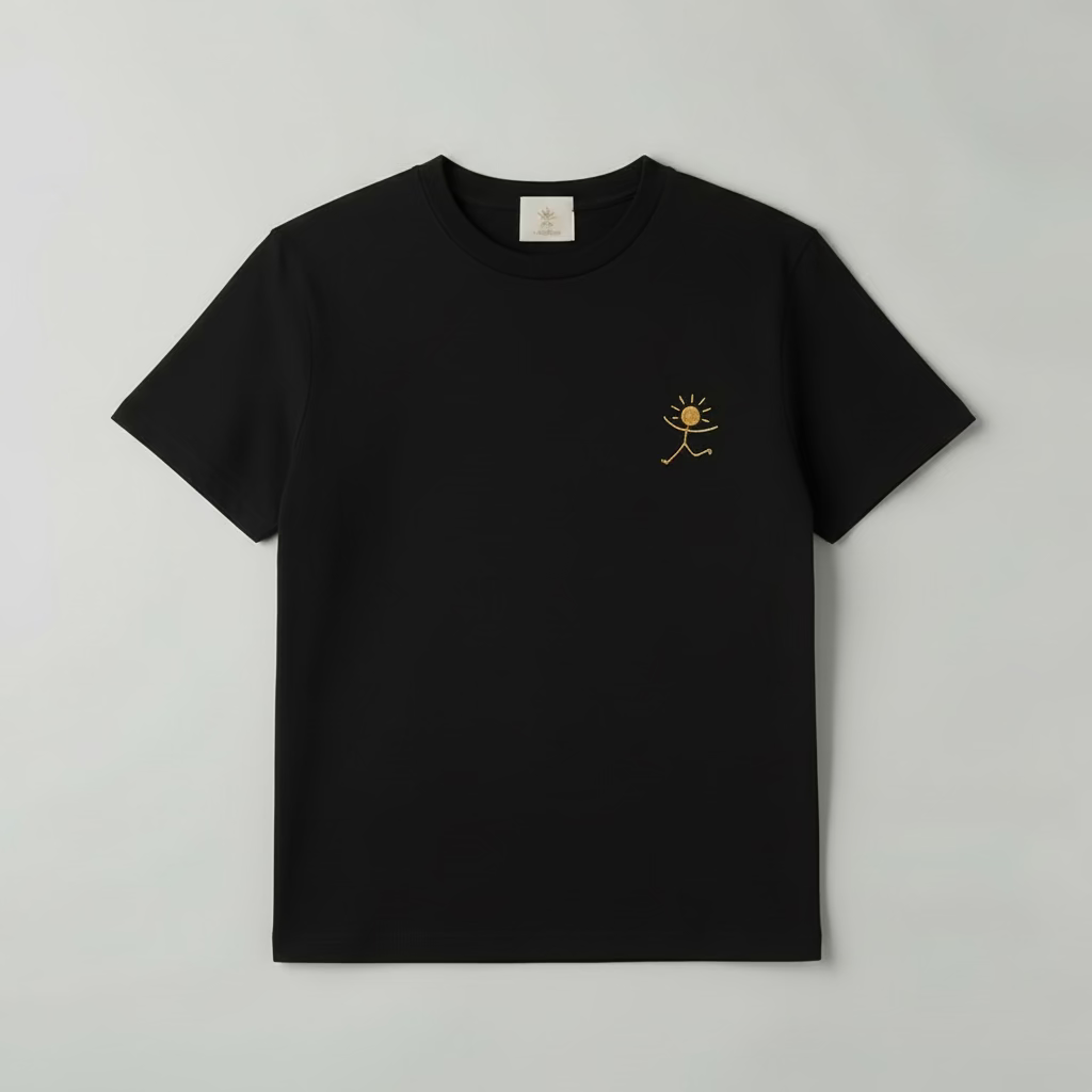 Tee-shirt en coton bio noir brodé main avec logo FELICITA-creations 