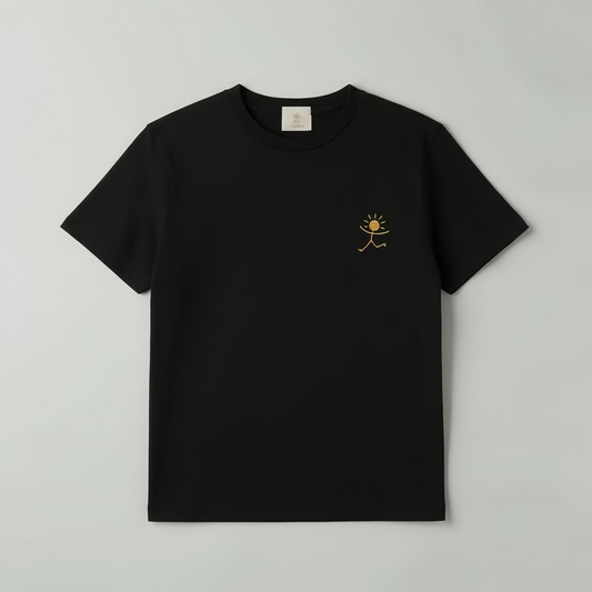 Tee-shirt en coton bio noir brodé main avec logo FELICITA-creations 